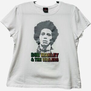 Bob Marley & The Wailers Babydoll T-Shirt White Large Vintage Y2K Zion Rootswear